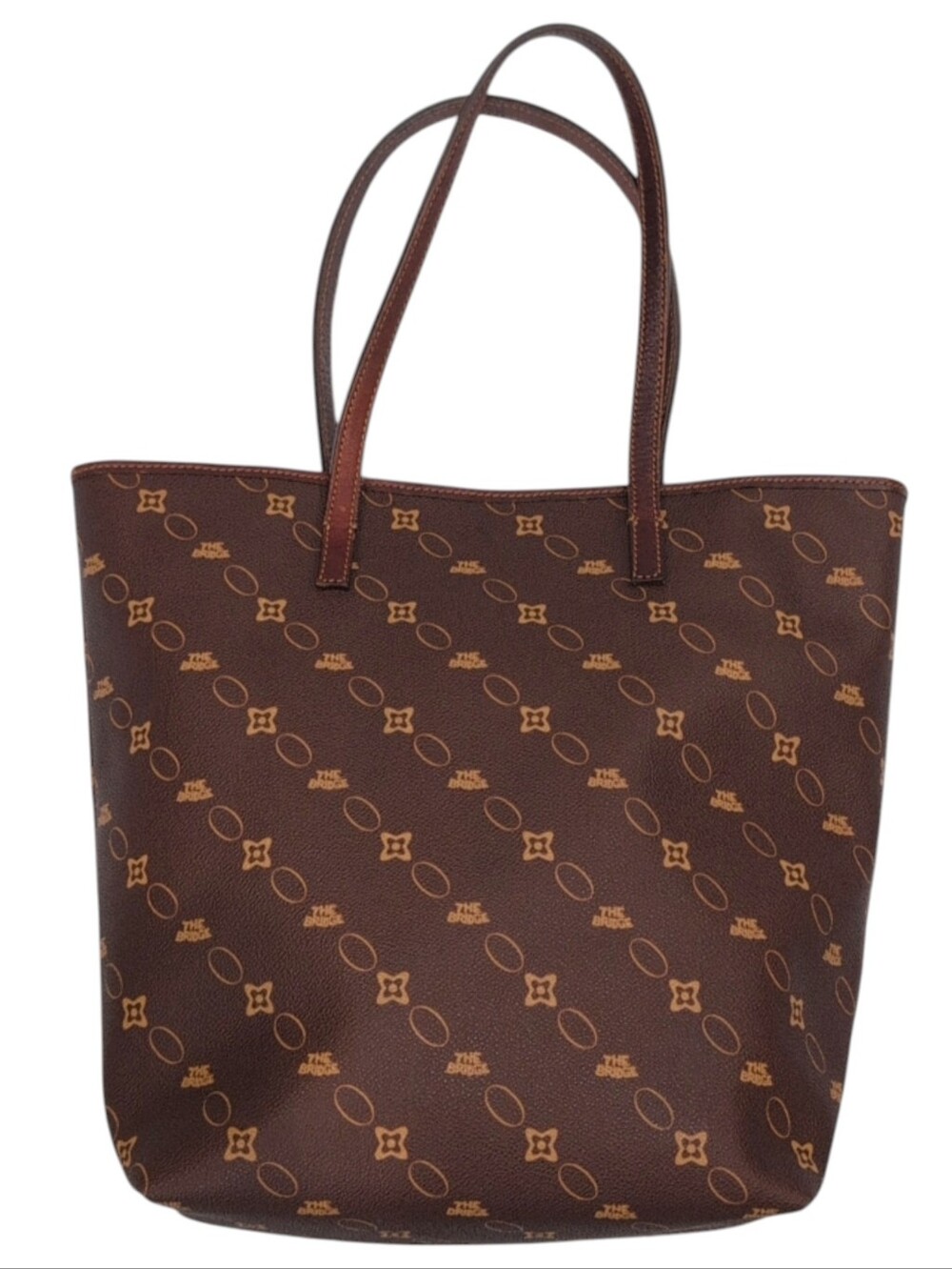 THE BRIDGE Brown Leather Logged Pattern Tote Handbag